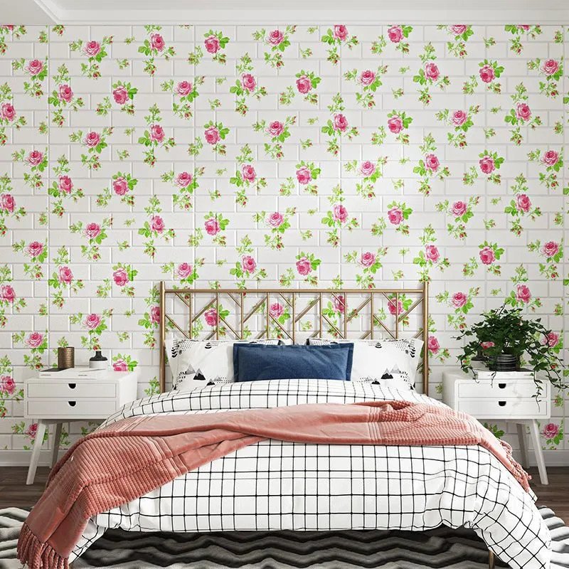 Papel pintado autoadhesivo 3D estereoscópico pegatinas de pared rosa dormitorio acogedor niño dibujos animados papel pintado decoración de fondo de la pared de la sala de estar