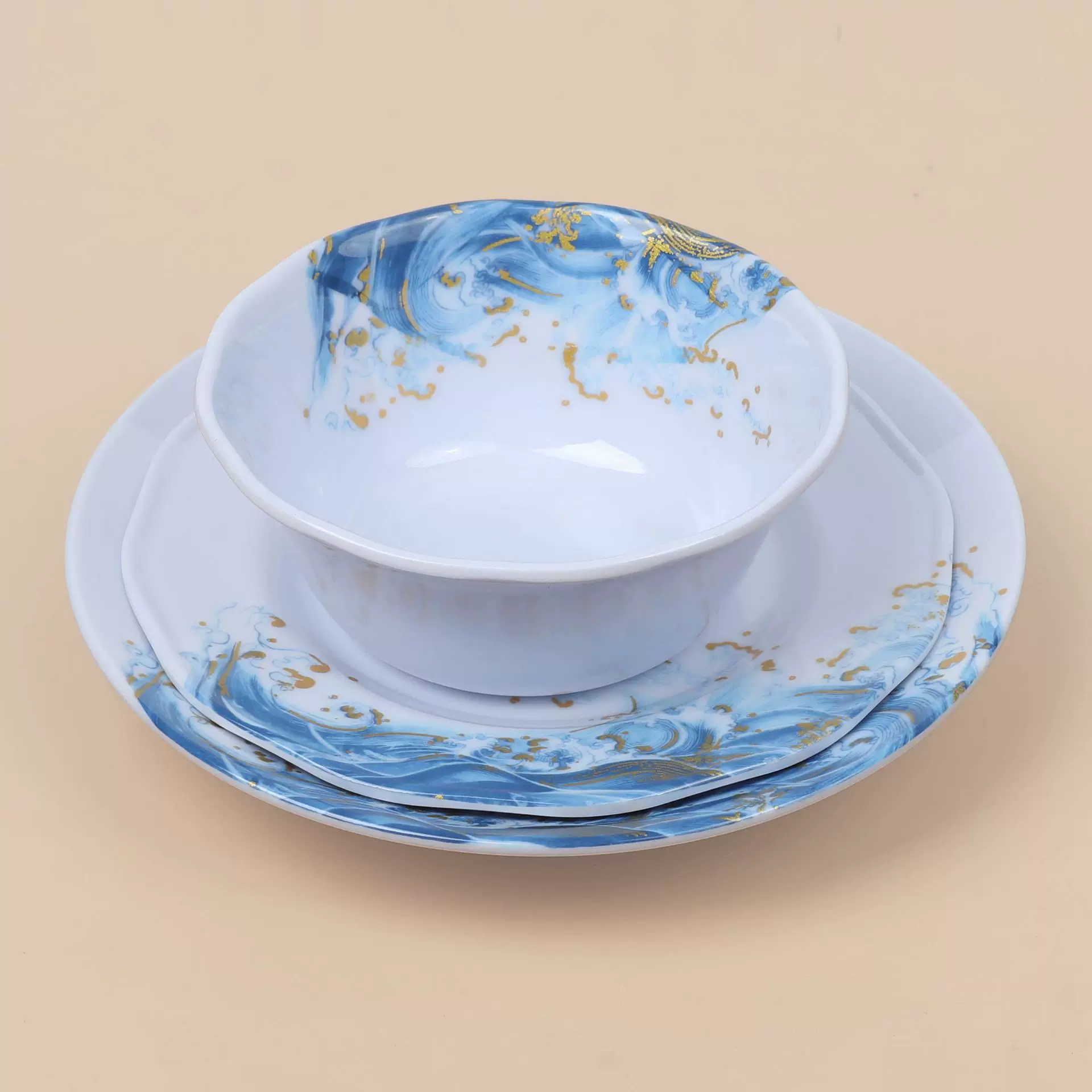 密胺仿瓷餐具浅盘平盘子耐摔新款圆形中式火锅点心餐馆自助餐菜盘