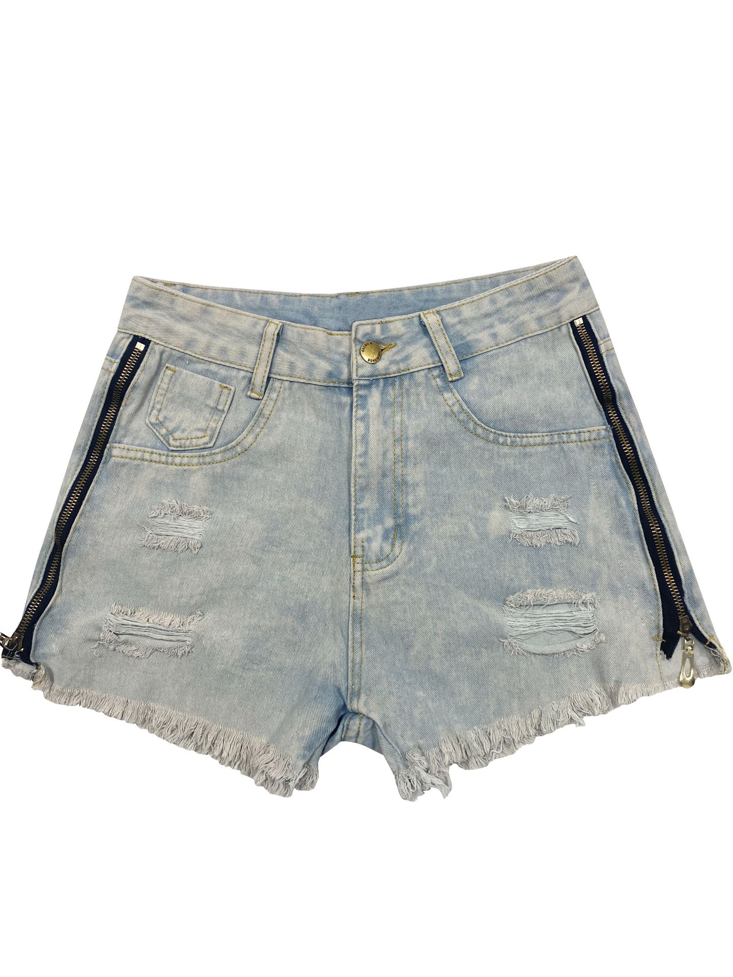 Dames denim shorts met rits en gerafelde randen voor de zomer_voghion.com