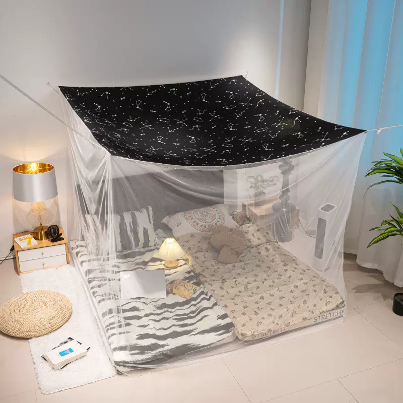 2026新款户外用简易露营蚊帐老式家用方顶蚊帐加密带金属圈易安装