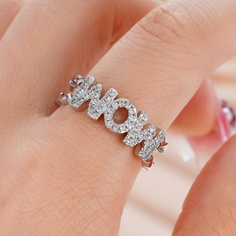 6g Weight Zircon Inlay Material Open Rings Classification Adjustable Ring Size 1 Piece Quantity Daily, Street Occasion Copper Material Letter, Heart Shape Pattern Women's Gender Inlay Design Shiny Style Shiny Letter Heart Shape Copper Inlay Zircon Open Rings 8