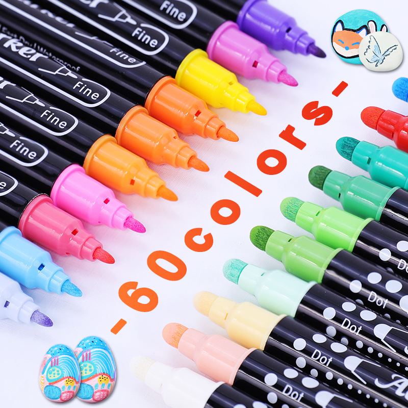 Guangna611 estudiantes dibujan acrílico marcador conjunto de 60 colores blando y duro doble cabeza graffiti pincel DIY especial