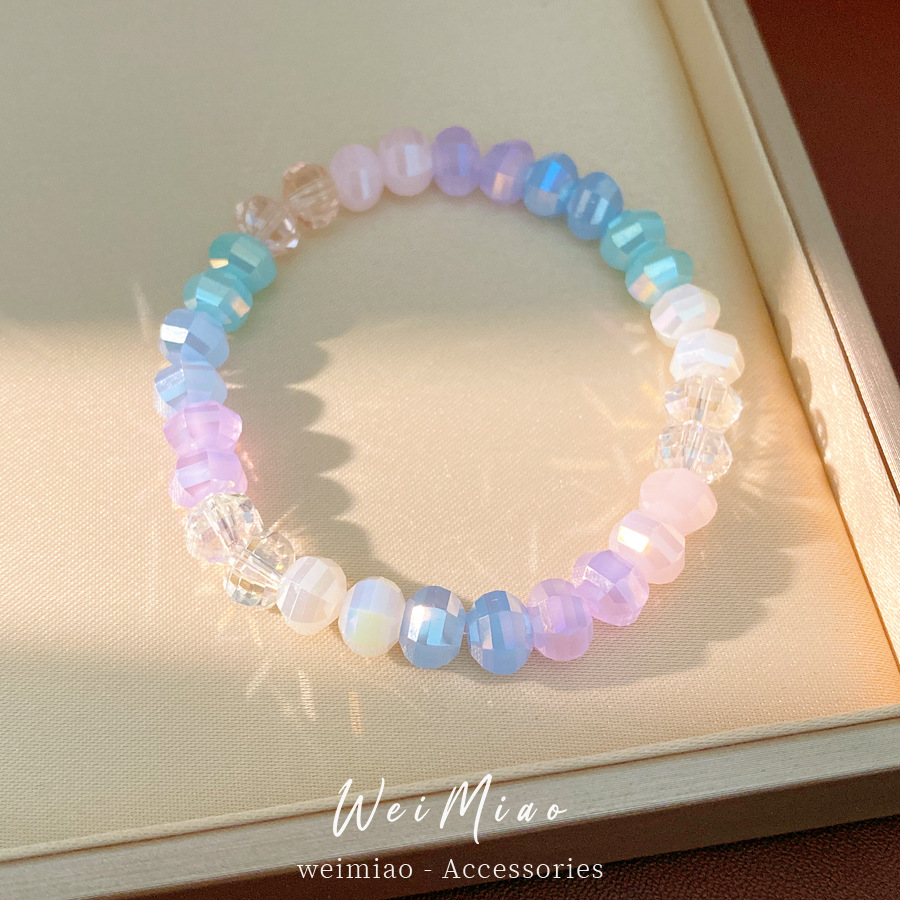 Cuentas de vidrio geométricas redondas pulseras de alta elasticidad ligeras de lujo pulseras de nicho pequeñas joyas de moda temperamento fresco al por mayor image 4