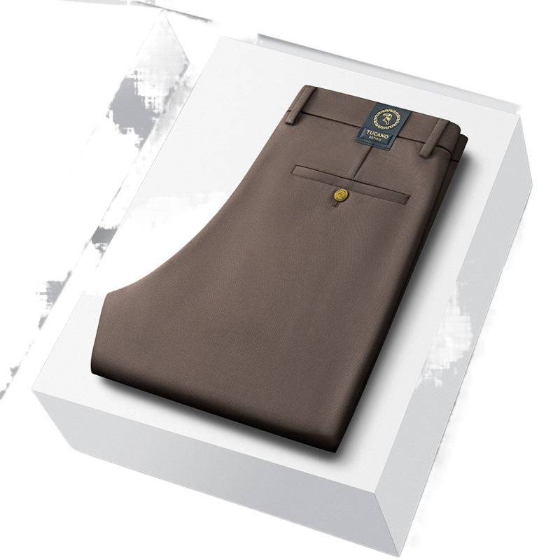 Pantalones de marca pantalones casuales de negocios para hombres elásticos de cuatro caras 2024 otoño e invierno gruesos pantalones de pierna recta sin hierro suaves y antiarrugas que no son sensibles a la piel