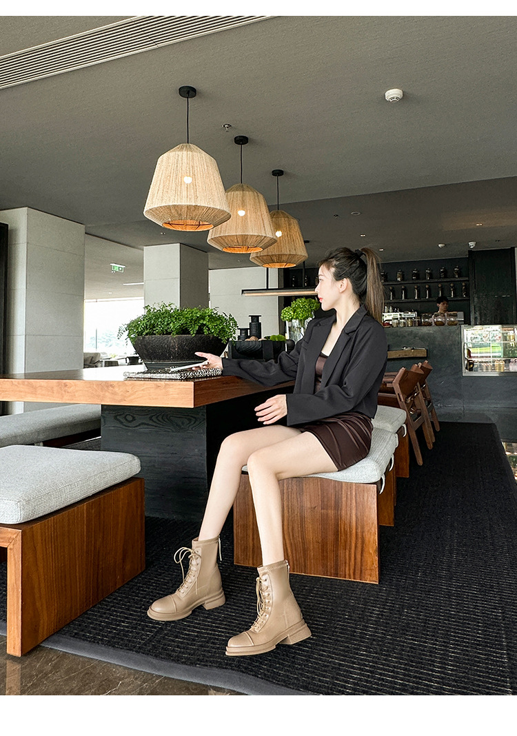 Britische Damen Stiefeletten Aus Leder Mit Dicker Sohle_voghion.com