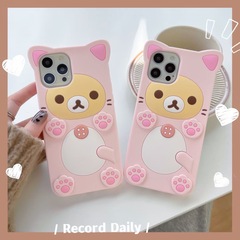 漫画風のかわいいピンクの梅の花のリラックマ iPhone17/Apple16対応 14/15pro max/11用スマホケース