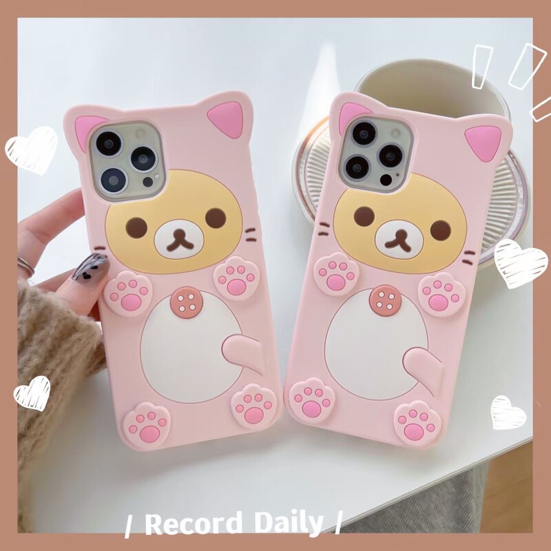 Cartoon Cute Pink Plum Blossom Rilakkuma Iphone17 Apple 16 Compatible 14/15Pro Max Phone Case 11
