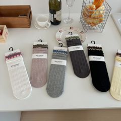 2024秋冬新款nayean無骨撞色卷邊女襪中筒高階灰色系坑條堆堆襪女