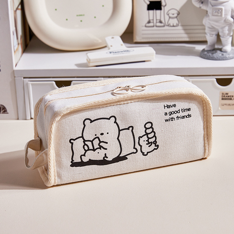 Cute bolsas de lienzo para estudiantes de primaria simple gran capacidad bolsas de papelería caja de lápiz de escuela secundaria femenina ins viento alto valor facial