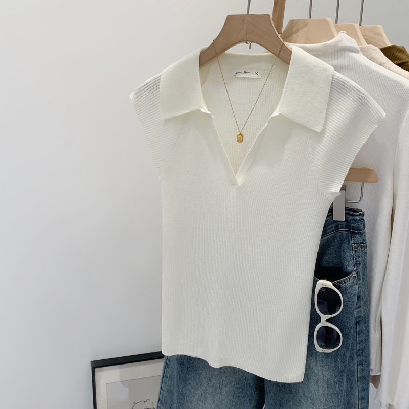 Factory Direct Supply Korean Chic Unique Lapel Sleeveless Slim-Fit Knit Top for Women Summer 2025 New Outerwear
