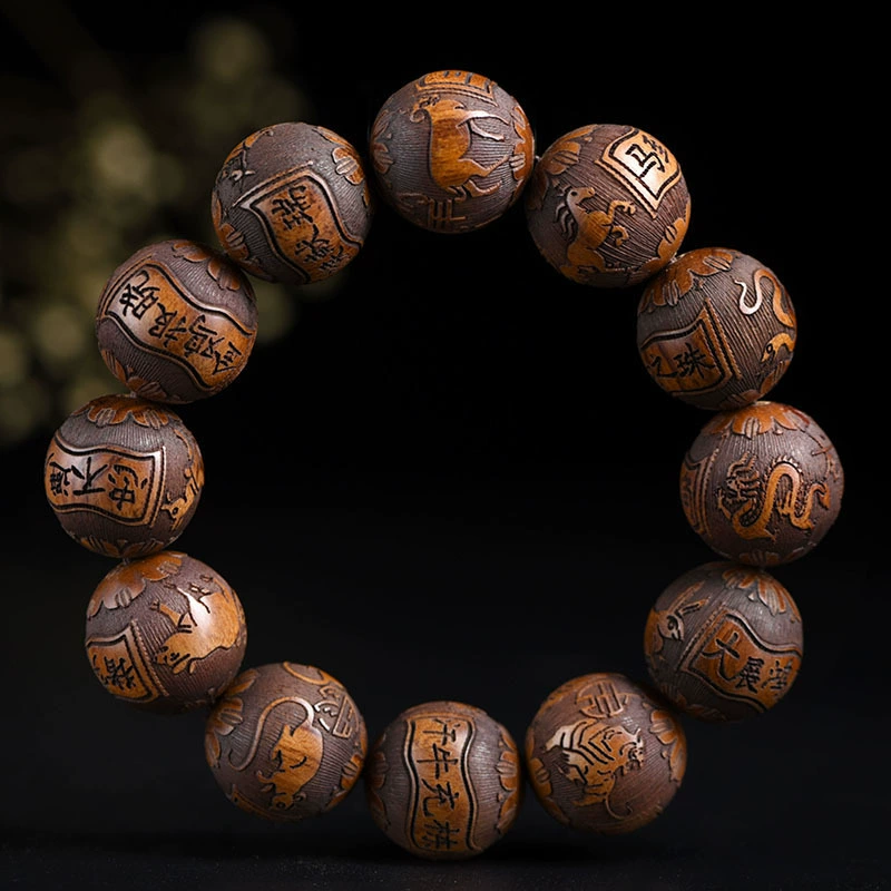 Ethnic Rosary Prayer Beads, Walnut Round Beads 20 mm, 12-Unit Mala with Gourd & Card