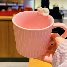 一件代发陶瓷杯可爱卡通杯星动粉色立体猫咪杯学生咖啡杯新款情人