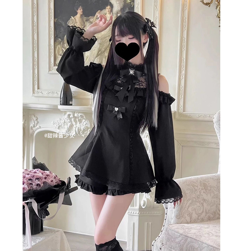 Japanese Dark Academy Style Jk Uniform Lace Set Waist Slimming Dress High-Waisted Short Skirt Two-Piece Set