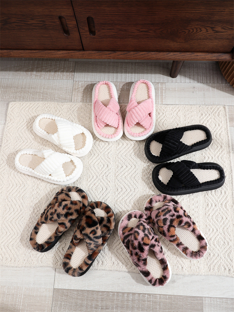 Women Fleece Open-Toe Slip-On Spring Summer Indoor Bedroom Soft Machine Washable Breathable Slippers_voghion.com