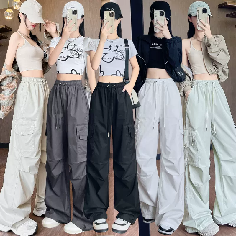 实拍现货美式伞兵裤工装裤女棉秋季束脚阔腿两穿高腰休闲裤登山裤