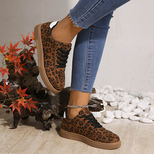 跨境小个子内增高豹纹休闲板鞋女2025春季新款厚底德训鞋百搭女鞋
