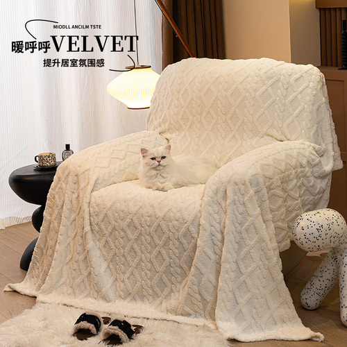 Ins Cream Style Single Sofa Cover Pillowcase High-End Sofa Cushion Winter Plush Full Cover Sofa Suit Blanket