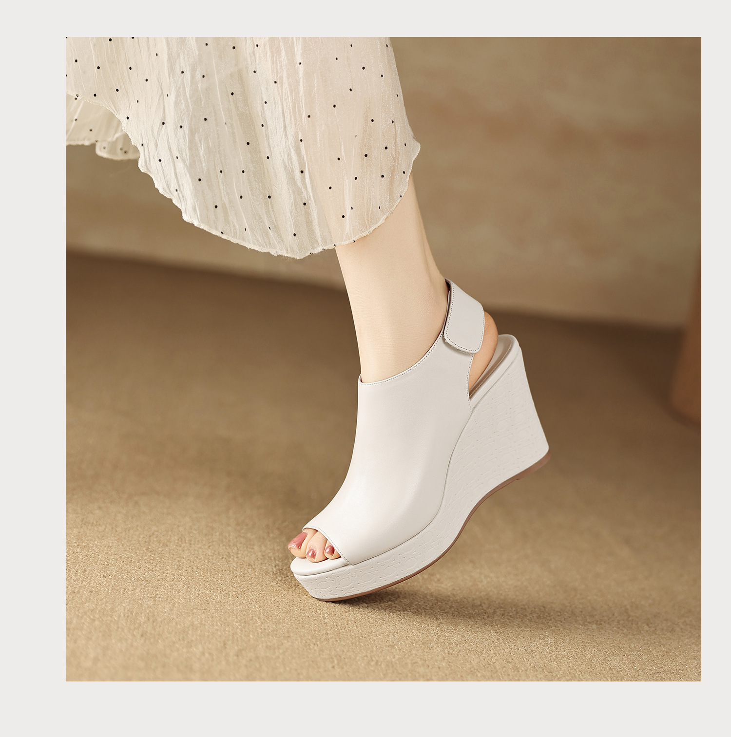 Sandal cao gót nữ quai ngang mũi hở đế xuồng gót 9 cm — màu đen, màu trắng ngà chi tiết 11