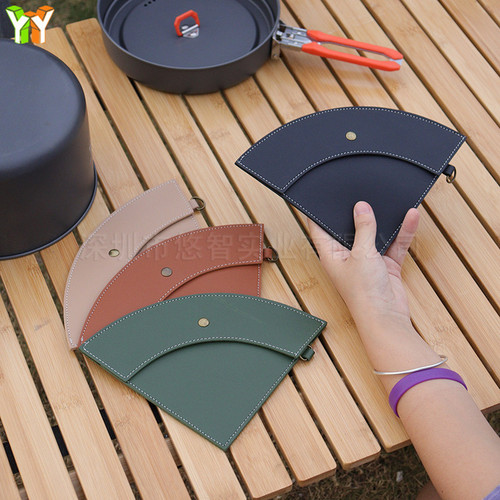 One piece drop shipping coffee filter leather case, outdoor portable coffee filter storage hanging bag, filter paper fan-shaped leather case