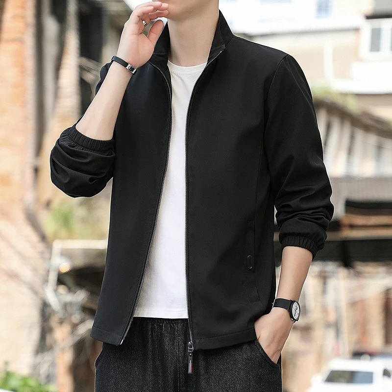 Men's Stand-Up Collar Jacket, Zip-Up Cardigan, Solid Color Business Casual Wear, Spring and Autumn Thin Coat, Versatile Sportswear Men's Stand-Up Collar Jacket, Zip-Up Cardigan, Solid Color Business Casual Wear, Spring and Autumn Thin Coat, Versatile Sportswear