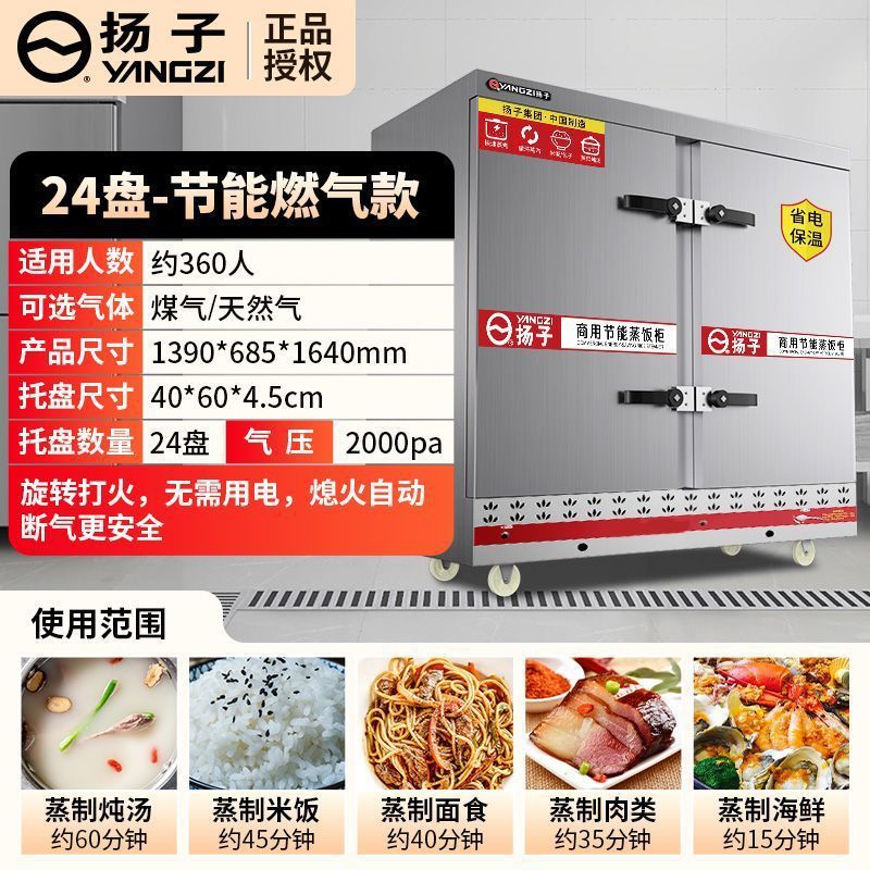 Gran gabinete de arroz al vapor de dos puertas, 24 placas automáticas, gabinete de vapor de gas, comedor de la escuela, pan al vapor comercial, envío gratuito