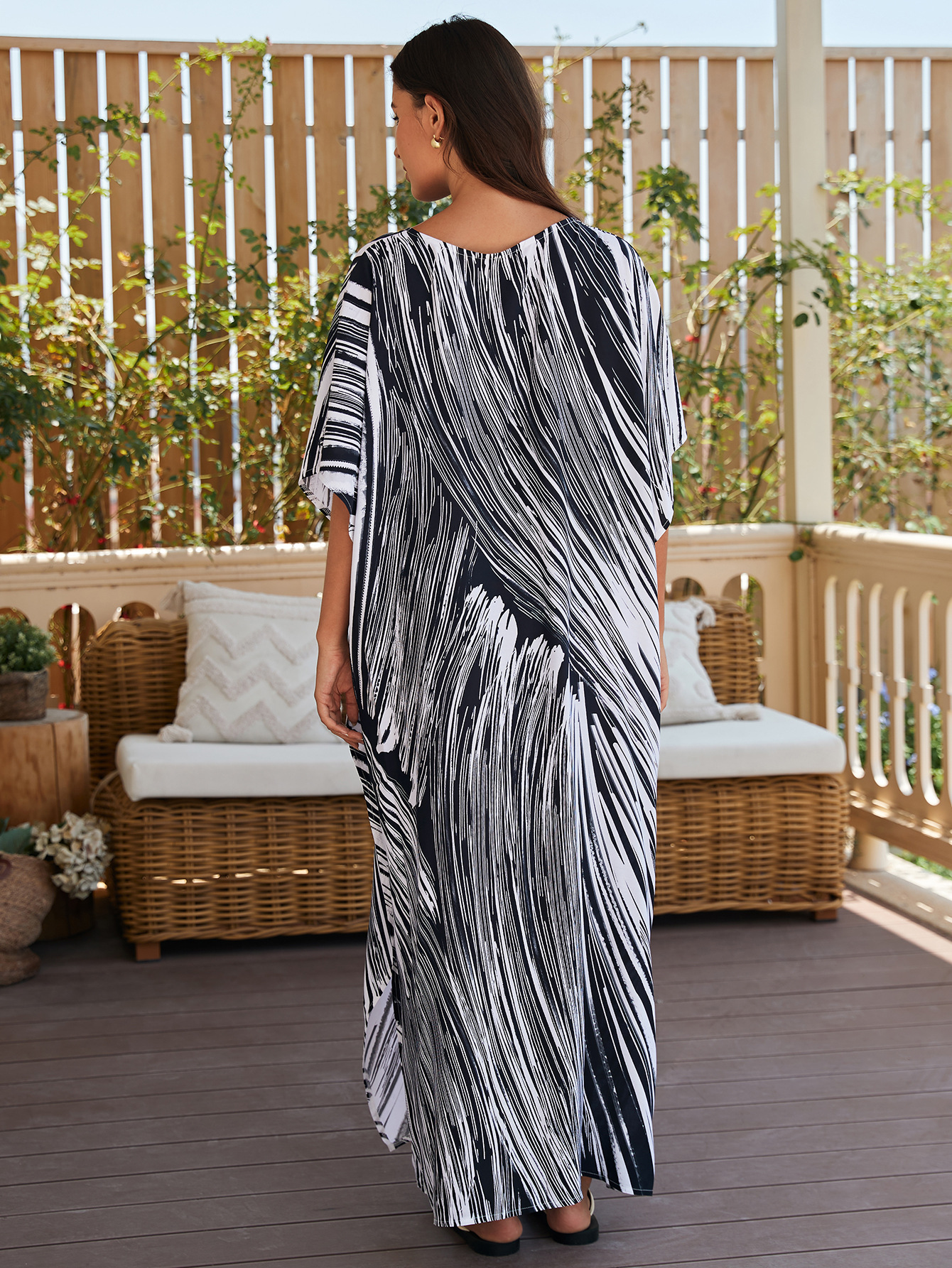 Rochie de plajă lungă kimono dama boho viscoză tie-dye_voghion.com
