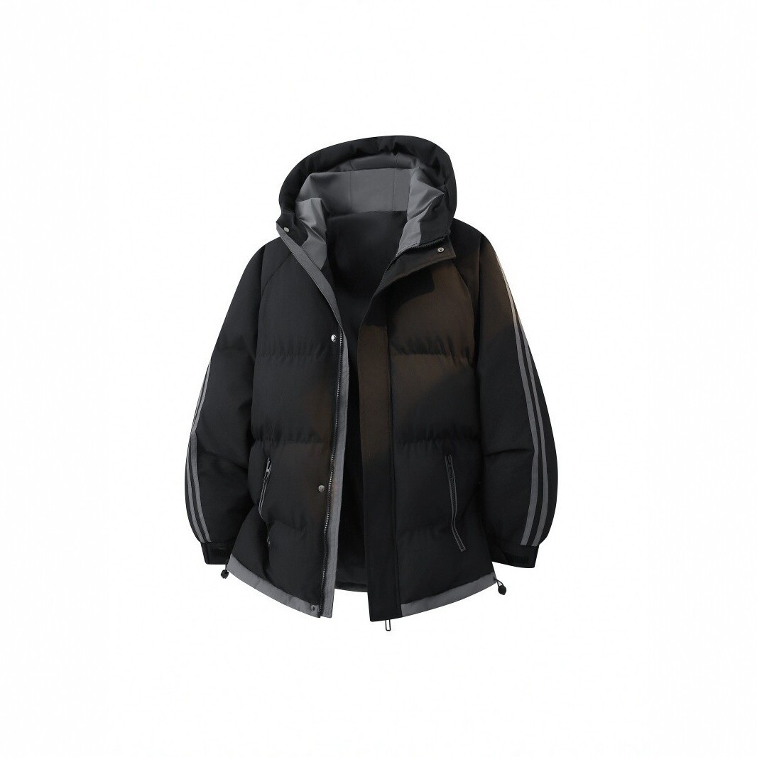 Hooded Loose-Fit Sports Cotton Jacket for Men, Winter Warm Coat, Color-Block Casual Cotton Jacket, Trendy Thickened Version