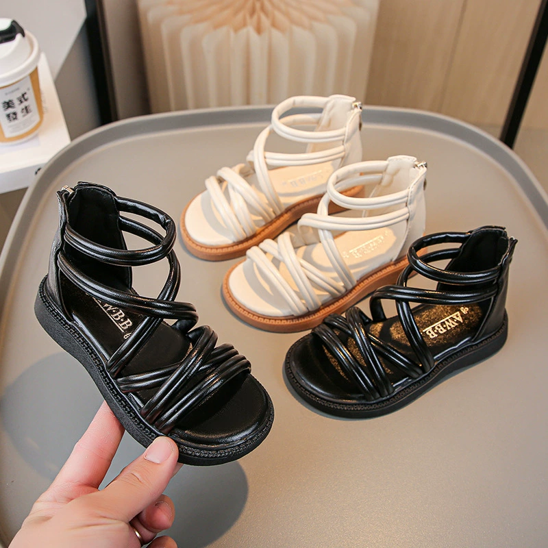 Римская обувь 2024 летний новый стиль девушки сандалии на молнии детская мода сандалии ретро оптом детская обувь корейская версия