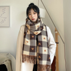 マフラーの女性の冬の高級感はカシミヤのマフラーの愛の格子をまねて首のミッキーの図案の両面の厚いカップルを囲みます。