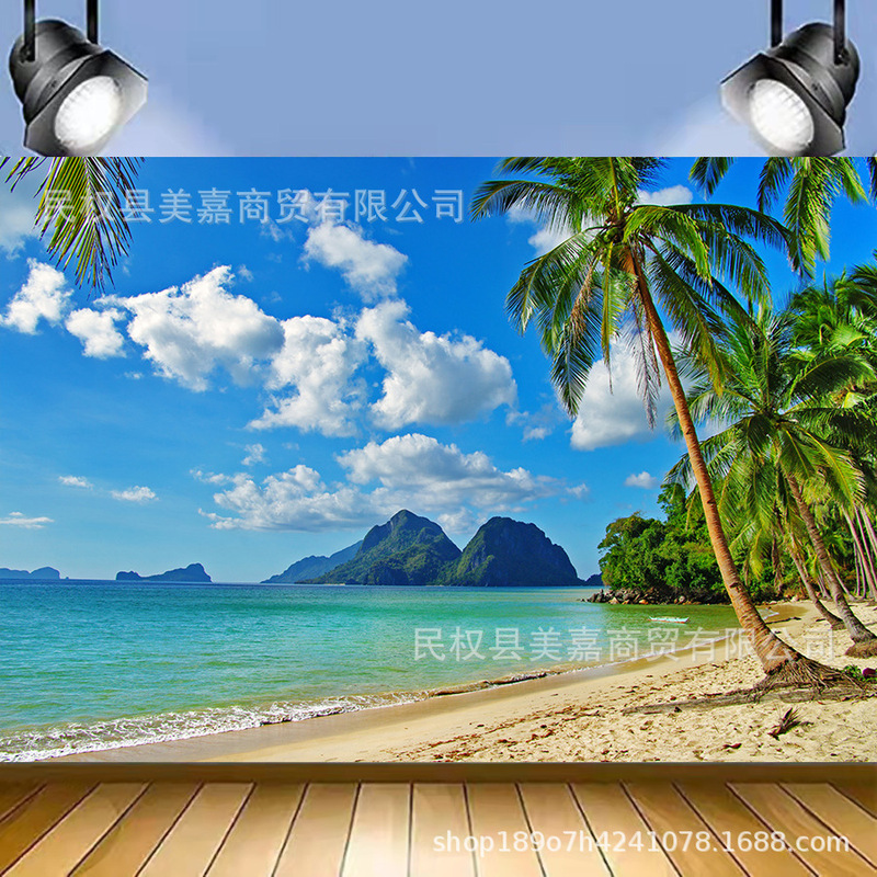 Amazon Summer Beach Seaside Scenery Photography Banner Children's Birthday Outdoor Party Photo Decoration Background Cloth