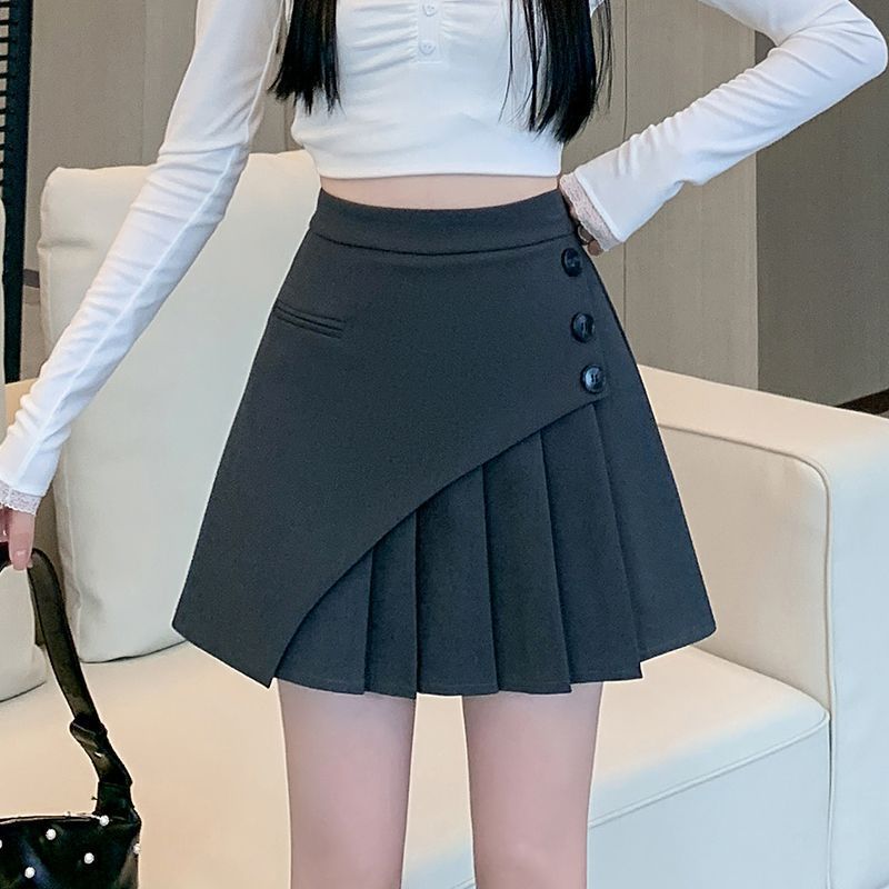 不规则显瘦百褶百褶裙女半身裙学院风高腰显瘦字西装半裙短裙子|undefined