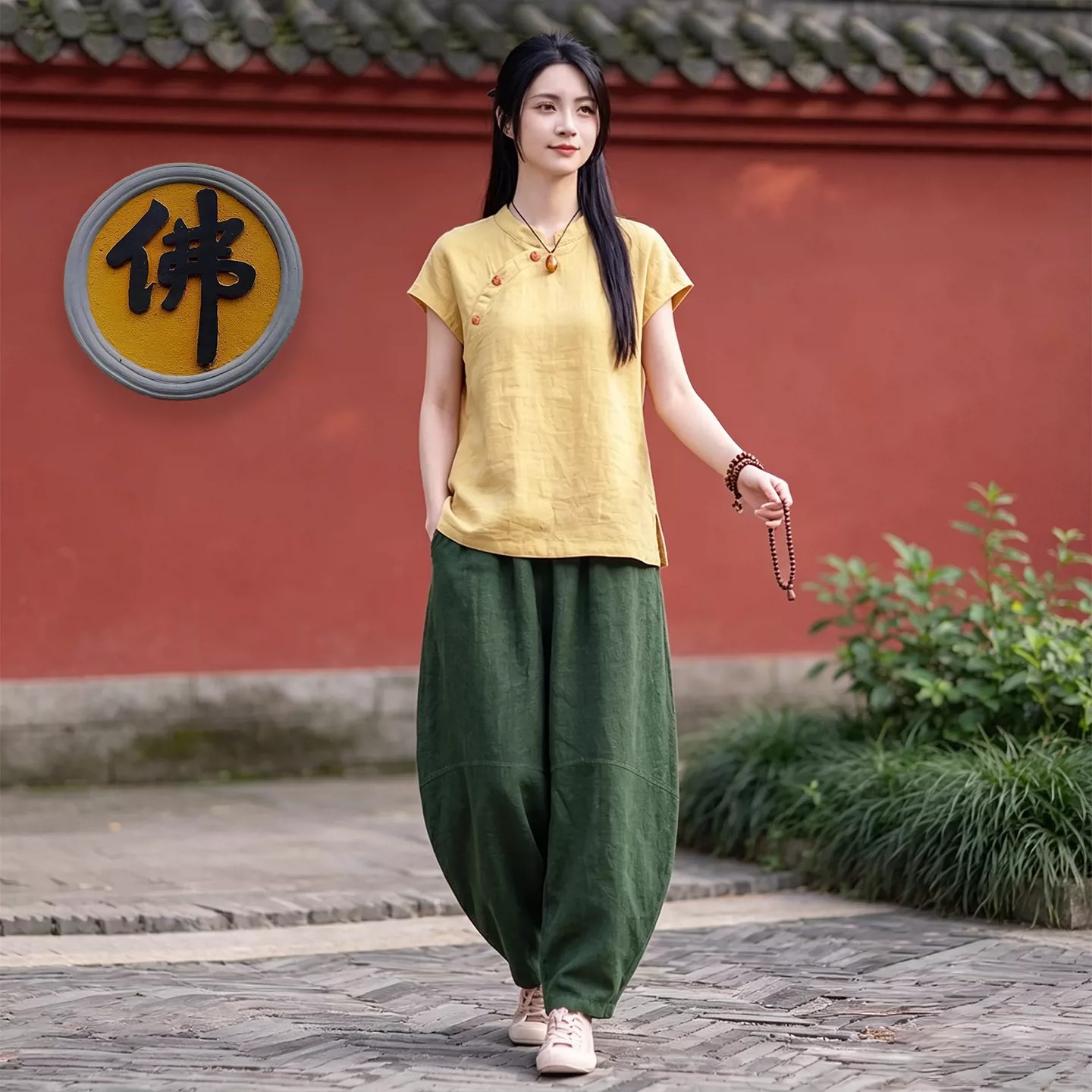 居士服女款佛系风夏季薄款天丝麻禅意新中式国风茶服禅修服女套装