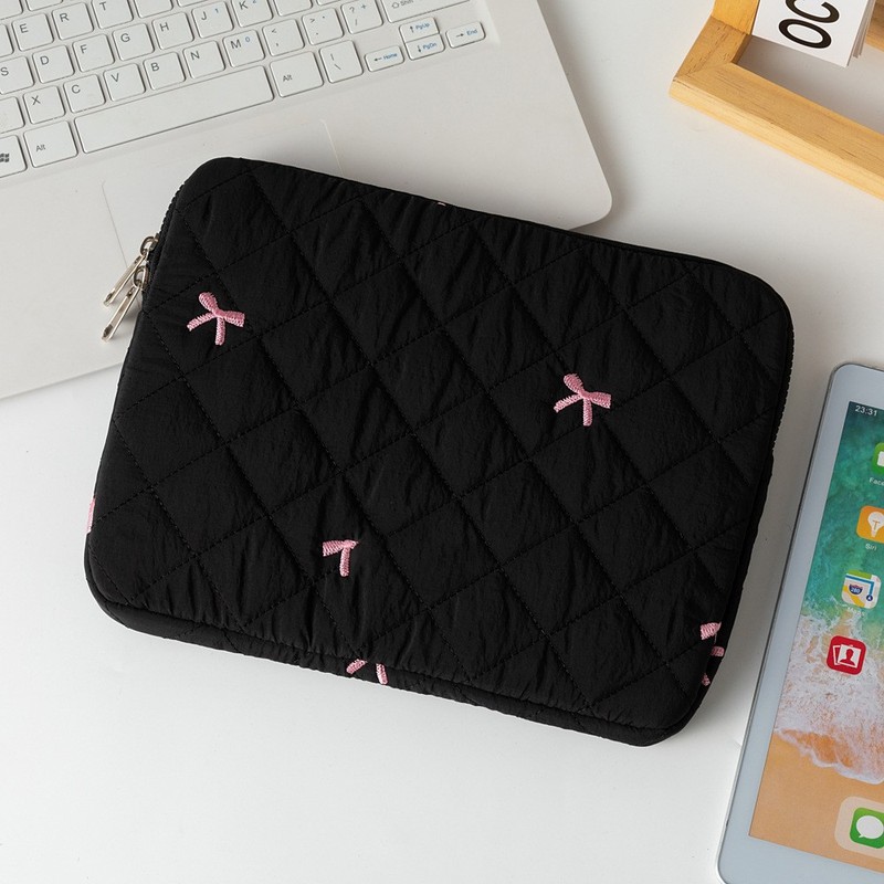 韓国insタブレット収納かわいい菱格刺繍蝶結び11/13/15インチノート収納バッグ|undefined