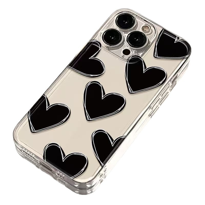 Love Black Apto iphone16promax funda para teléfono móvil transparente Apple 15/14pro Japón y Corea del Sur 13/12/11