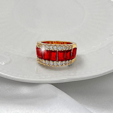 红色排钻戒指女满钻豪镶高碳钻欧美跨境直播款彩宝首饰精品法式
