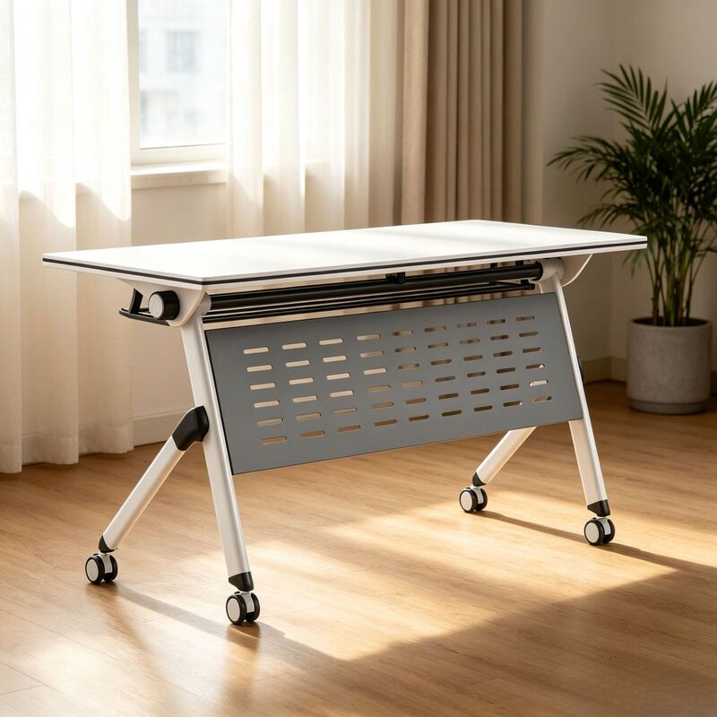 Foldable Desks, School Classroom Modular Study Tables, Office Conference Tables with Wheeled Storage Stands