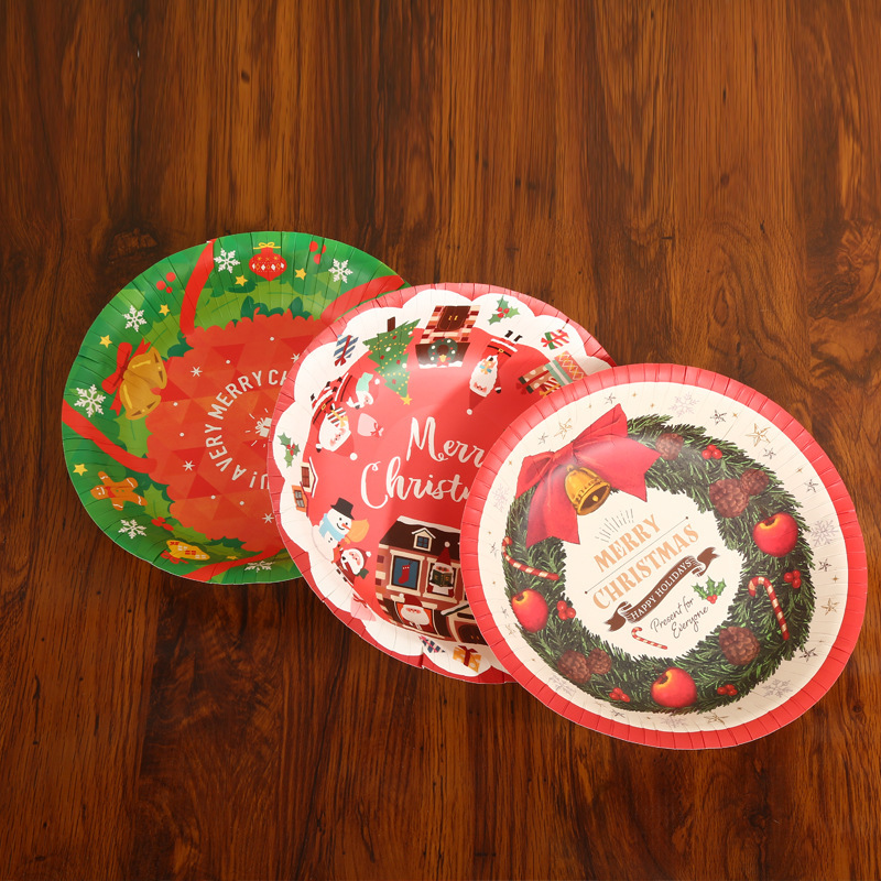 Cross-Border Disposable Paper Plates Customized for Children's Birthdays, Christmas Parties, Family Gatherings, Round Paper Bowls and Plates