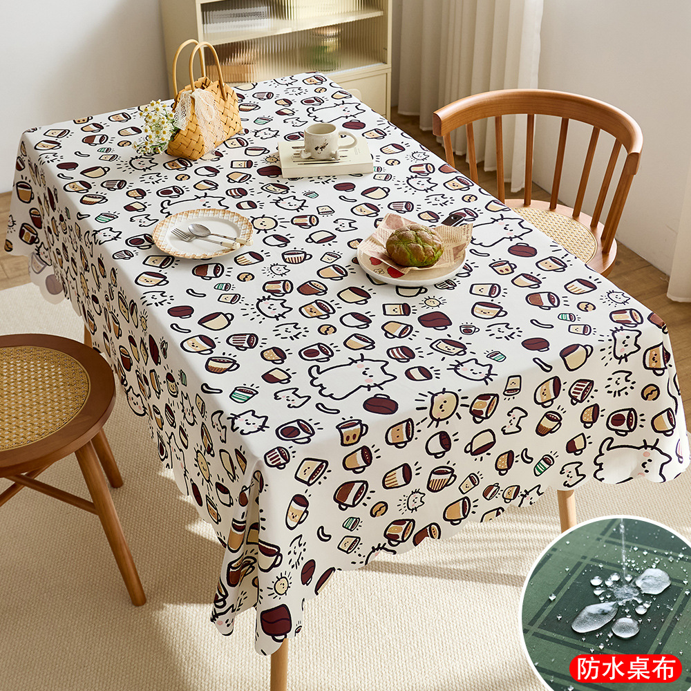 Ins Style Tablecloth Waterproof and Oil-Proof Cartoon Coffee Cat Cute Student Desk Coffee Table Table Mat Dining Table Decoration Cloth