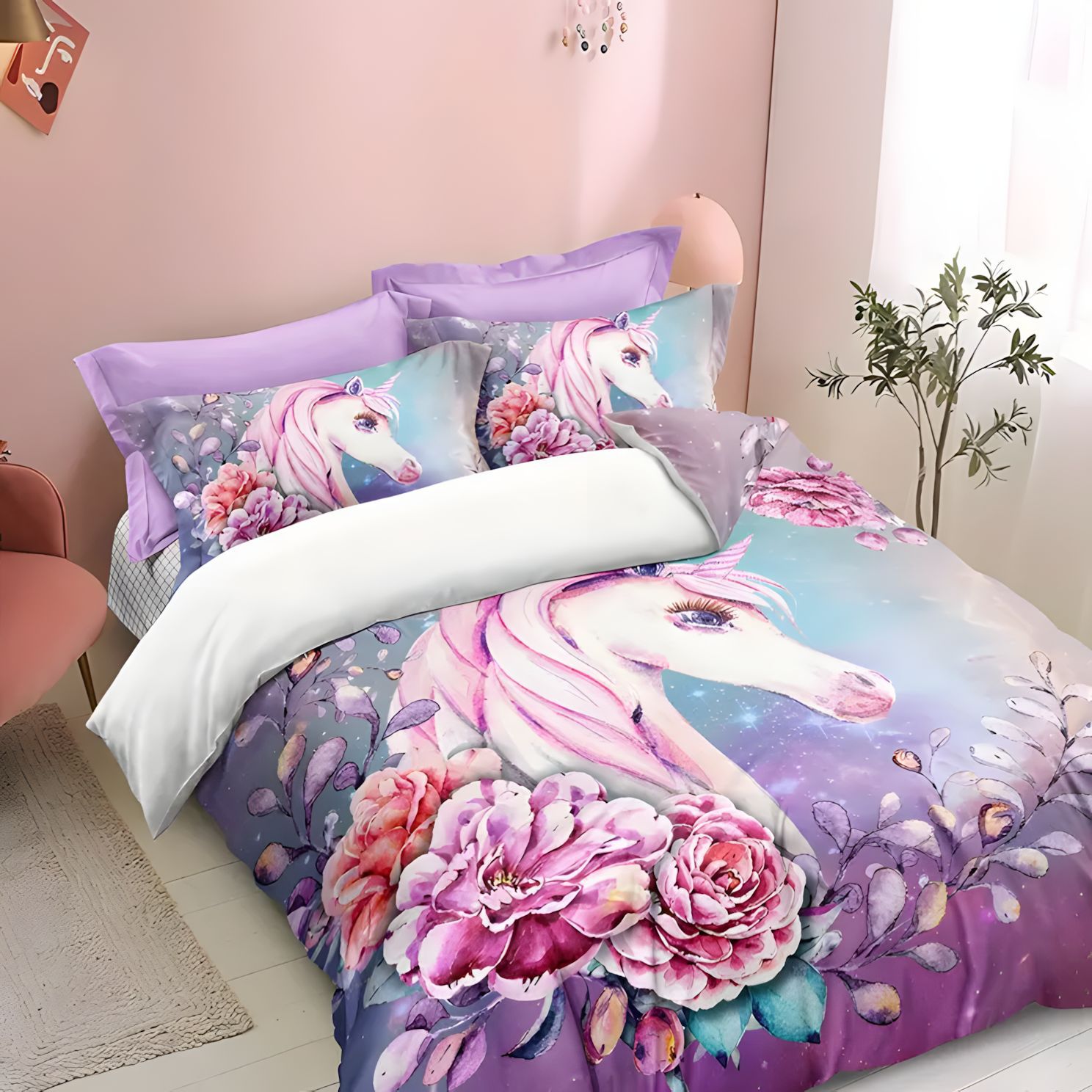 TEMU / JIT Sweet Child Heart Unicorn Princess Colchón Colchón Kit de ropa de cama para dibujar