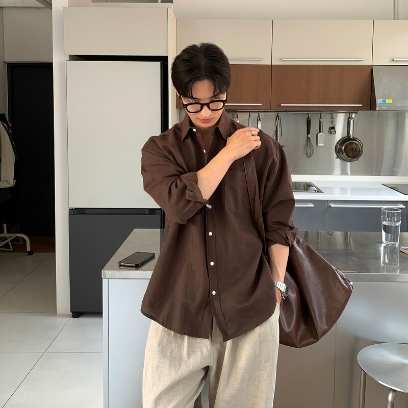 Maillard Brown Long-Sleeved Shirt for Men, Autumn Korean Style Trendy Old Money Style Versatile Solid Color Business Non-Iron Shirt