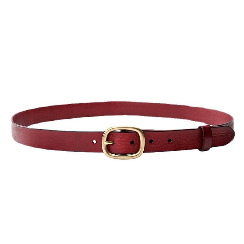 Zhuanshan Women's Leather Belt 3.0cm Width Rectangular Copper Buckle Casual Pure Cowhide Handmade Vintage Waist Belt 61005 - Thumbnail 5