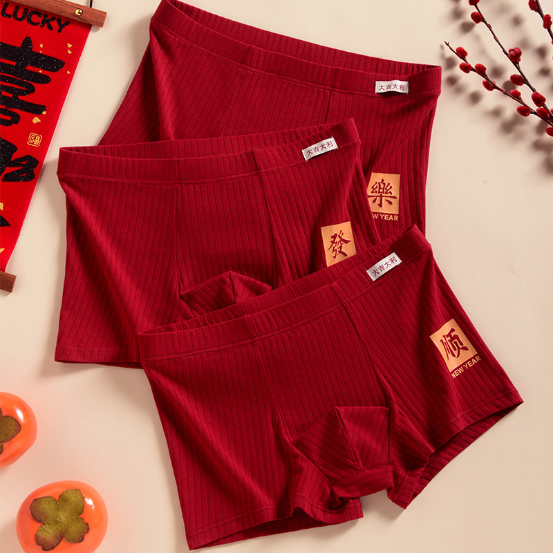 Year of the Horse Festive Zodiac Year Red Boxer Briefs 10A Antibacterial Crotch Men's Wedding Gift for Boyfriend Comfortable and Breathable