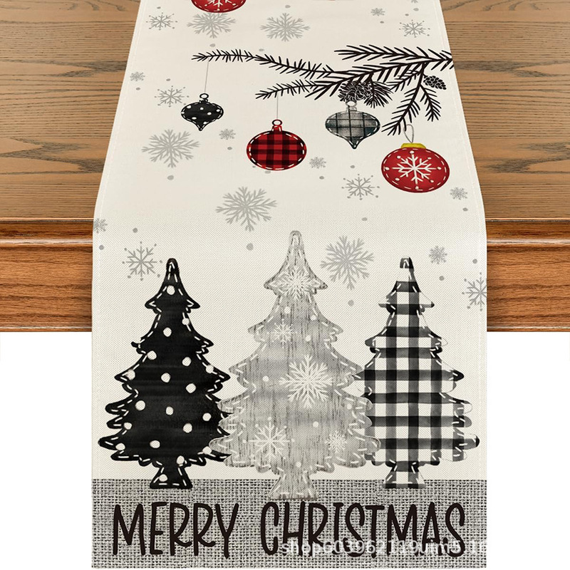 アマゾン国境を越えた新しいクリスマステーブルフラグ工場直販冬雪だるまサンタクロースプリントテーブルマット|undefined