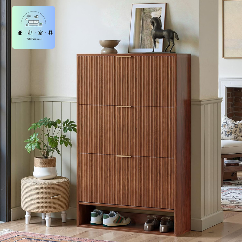 Three-Fold Shoe Cabinet with Rotating Drawers, Export-Grade Panel Shoe Cabinet, Narrow Slim Shoe Cabinet, Rustic Freestanding Shoe Cabinet