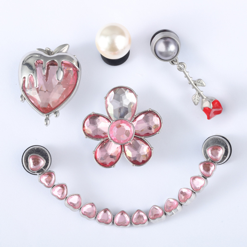 Cross-Border New Style Clog Shoe Flower Accessories Pink Diamond Strawberry White Pearl Rhinestone Xiaohongshu Same Style Shoe Flower Buckle Accessories Cross-Border New Style Clog Shoe Flower Accessories Pink Diamond Strawberry White Pearl Rhinestone Xiaohongshu Same Style Shoe Flower Buckle Accessories