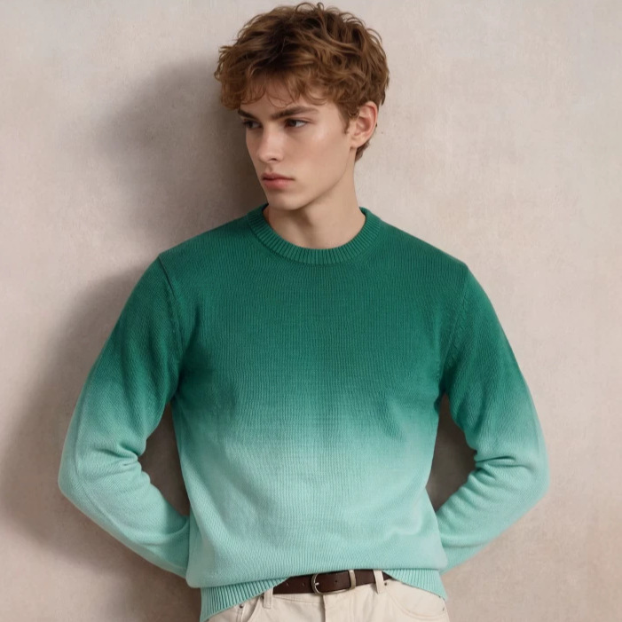 Heavyweight European size retro round neck knit sweater, unisex, warm, gradient color cotton, specially supplied for export.