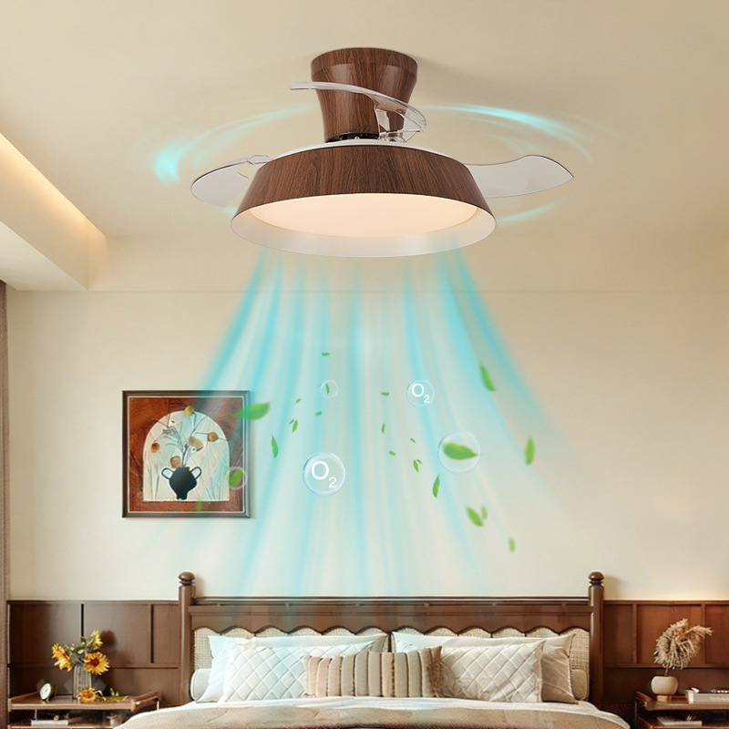 Luces de ventilador de viento medieval silenciosas conversión de frecuencia invisibles habitación ventilador de techo luz de ventilador de dormitorio color nuez 461L