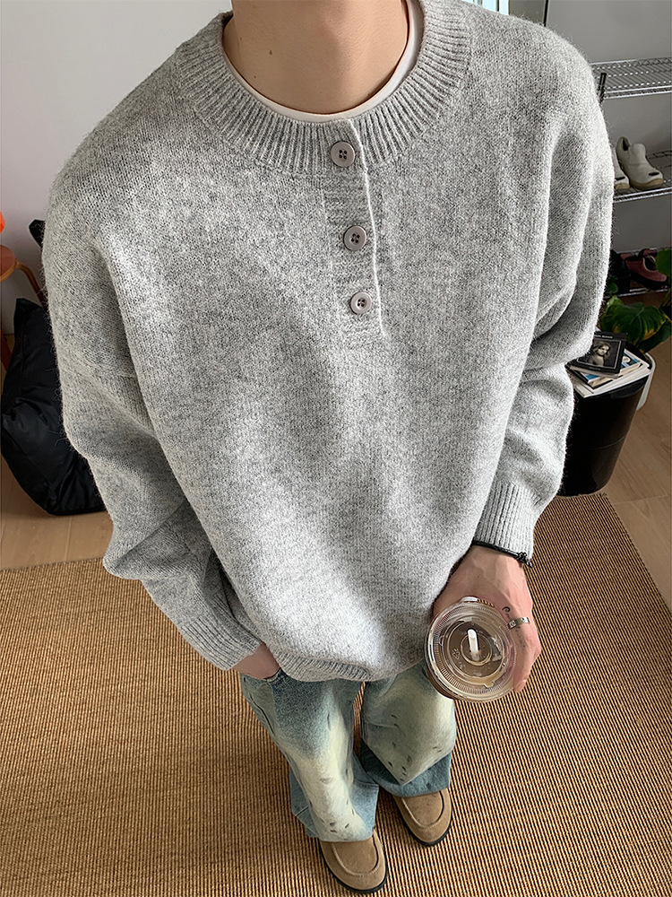 Direct Sale American Retro Henry Collar Sweater for Men, Autumn a