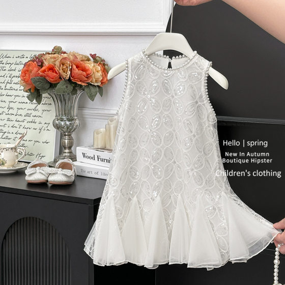Girls' dress 2025 Summer Fashionable Fishtail Skirt Children's Thousand Gold Cheongsam Little Girl's Sequin Mesh Skirt Trendy
