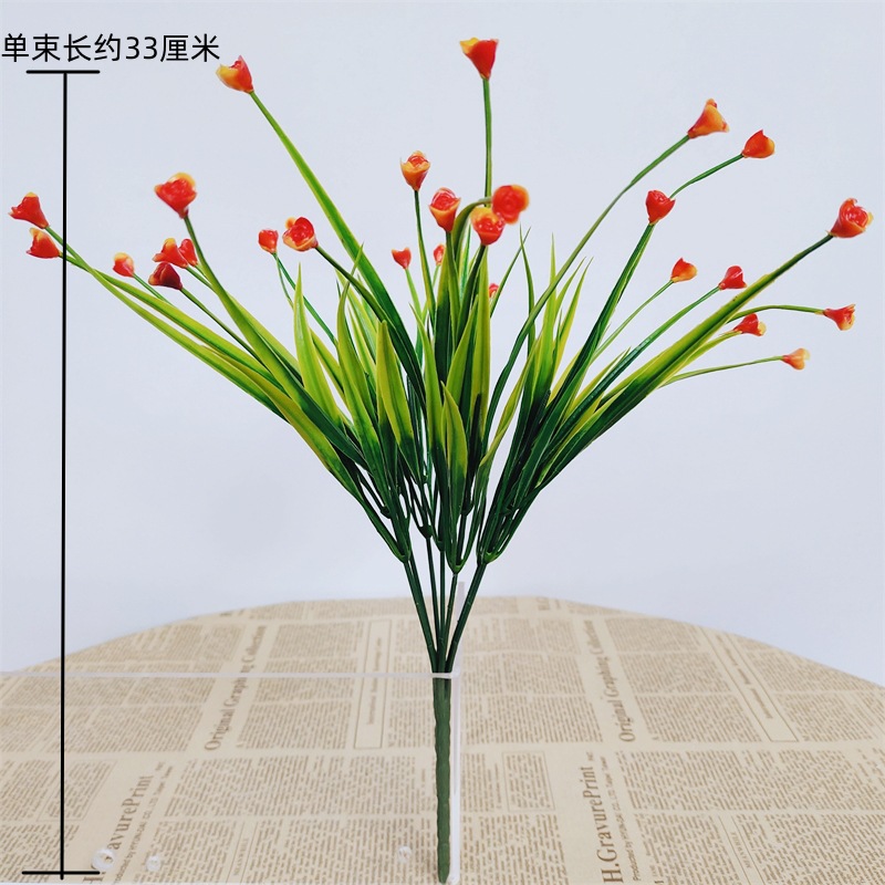 Flores de plástico falsas de una sola flor yucari hierba de agua decoración cercas de flores llenas de estrellas pequeñas flores de flores de simulación de flores verdes rosas